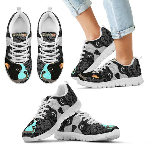 Boston Terrier On Black Print-Kid's Running Shoes-Free Shipping