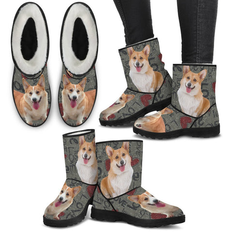 Pembroke Welsh Corgi Print Faux Fur Boots For Women-Free Shipping