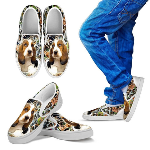 Amazing Basset Hound Print Slip Ons For Kids-Express Shipping