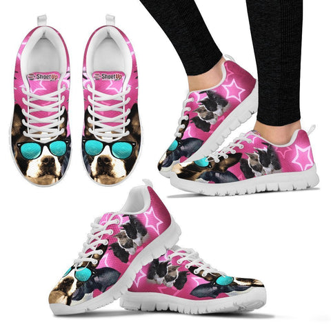 Boston Terrier On Pink Print Running Shoes For Women-Free Shipping