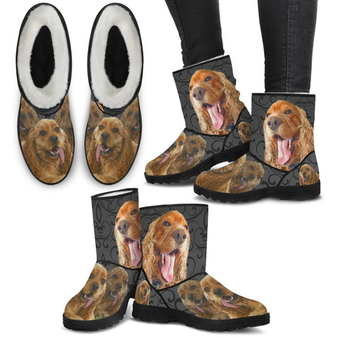 Amazing Cocker Spaniel Print Faux Fur Boots For Women-Free Shipping