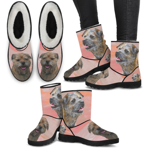 Border Terrier Print Faux Fur Boots For Women-Free Shipping