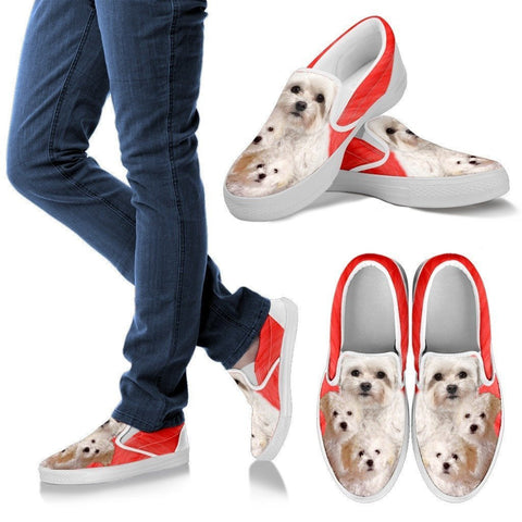 Bolognese Dog Print Slip Ons For Women- Express Shipping