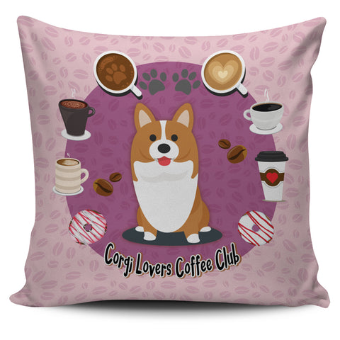 Corgi Lovers Coffee Club Pillow Cover Pink