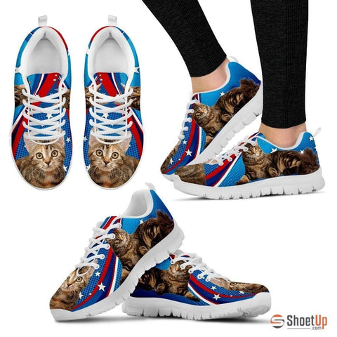 Manx Cat Print (White/Black) Running Shoes For Women-Free Shipping