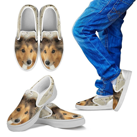 Shetland Sheepdog Print Slip Ons For Kids - Express Shipping