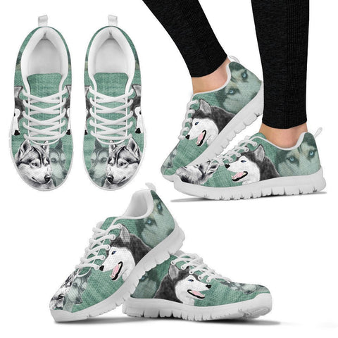 Siberian Husky Sketch Print Running Shoes For Women-Free Shipping