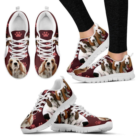 Paws Print Basset Hound (Black/White) Running Shoes For Women-Express Delivery