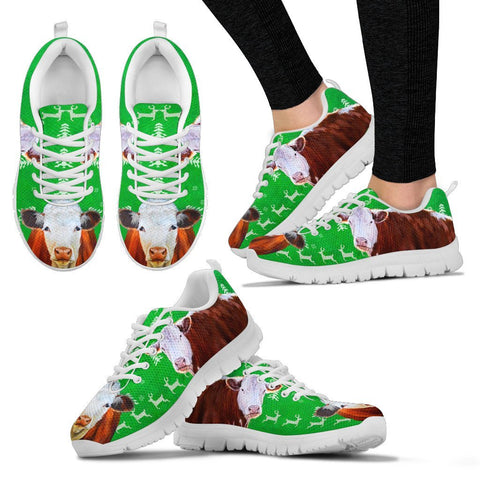 Hereford Cattle Cow Christmas Running Shoes For Women- Free Shipping