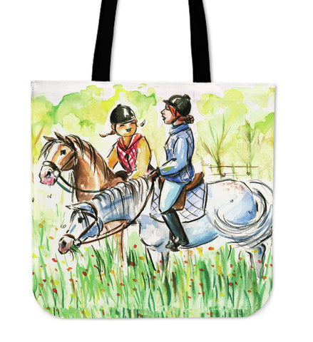 Two Riders Horse Cloth Tote Bag
