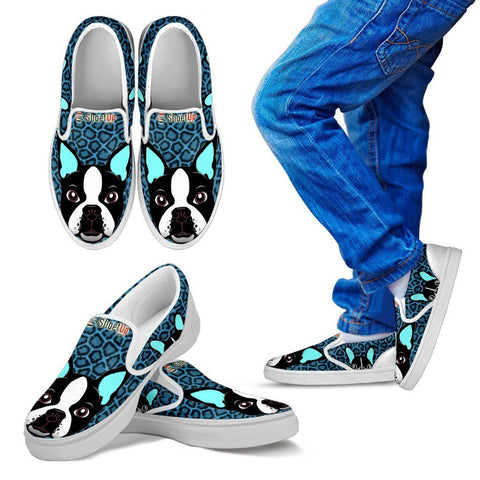 Amazing Boston Terrier Print-Kid's Slip Ons-Free Shipping