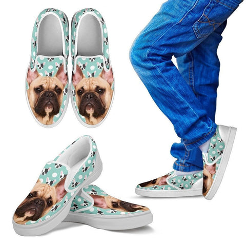 French Bulldog Print Slip Ons For Kids- Express Shipping