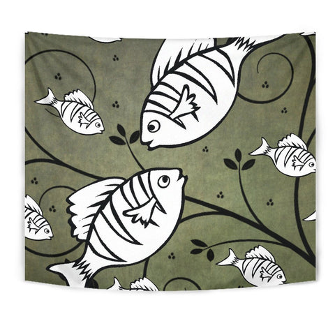 White Fish Print Tapestry-Free Shipping