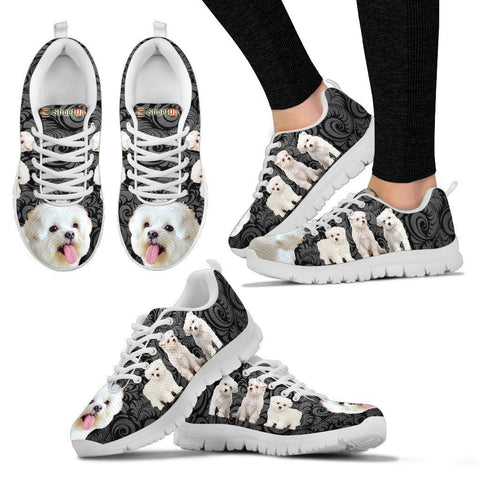 Maltese On Black-Women's Running Shoes-Free Shipping