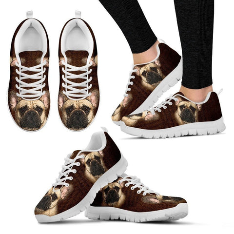 Cute French Bulldog Print Sneakers For Women(White/Black)- Express Shipping