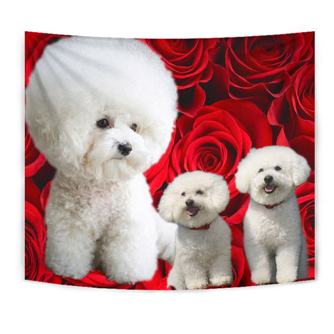 Bichon Frise On Rose Print Tapestry-Free Shipping