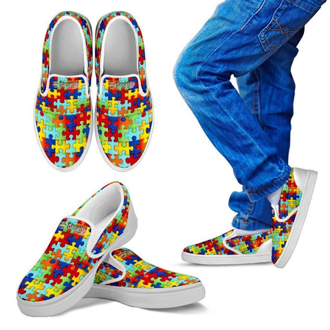 Autism Symbol Slip Ons For Kids- Free Shipping