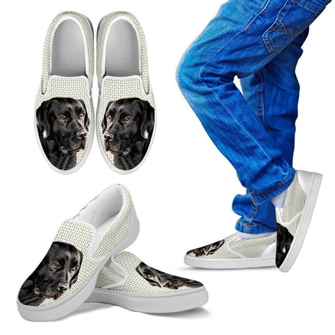 Black Labrador Print Slip Ons For Kids-Express Shipping