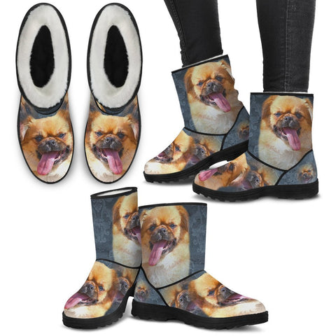 Tibetan Spaniel Print Faux Fur Boots For Women-Free Shipping