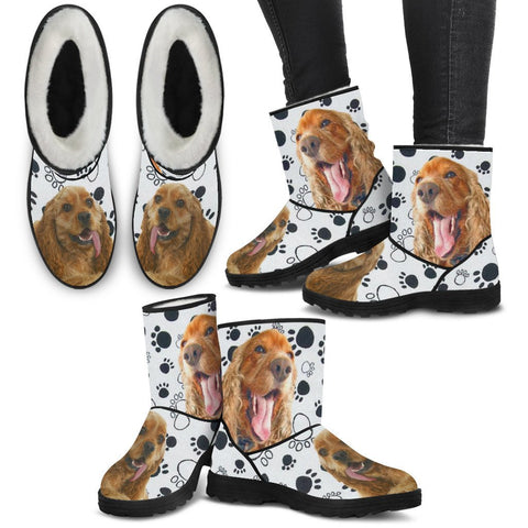 Cocker Spaniel Print Faux Fur Boots For Women-Free Shipping