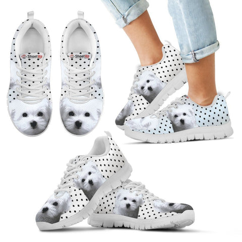 Maltese Dog Black Dots Print Running Shoes For Kids-Free Shipping