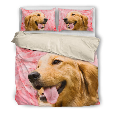 Valentine's Day Special Golden Retriever On Red Print Bedding Set-  Free Shipping
