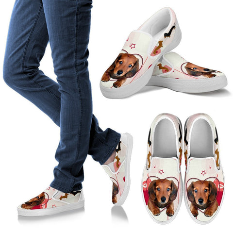 Valentine's Day Special Dachshund Print Slip Ons For Women- Free Shipping