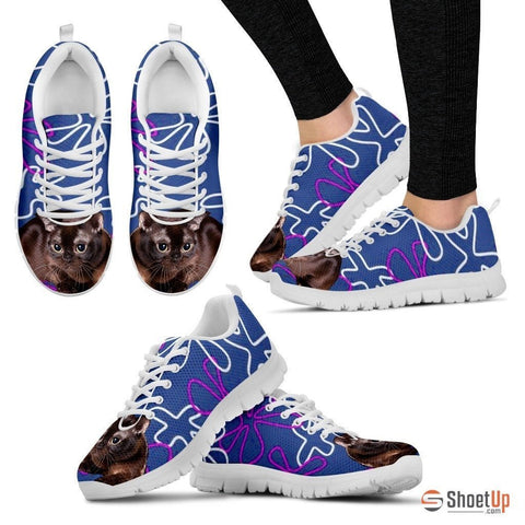 Burmese Cat  Print (White/Black) Running Shoes For Women-Free Shipping