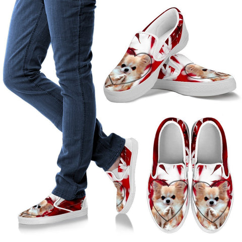 Valentine's Day Chihuahua Dog On Red Print Slip Ons For Women- Free Shipping