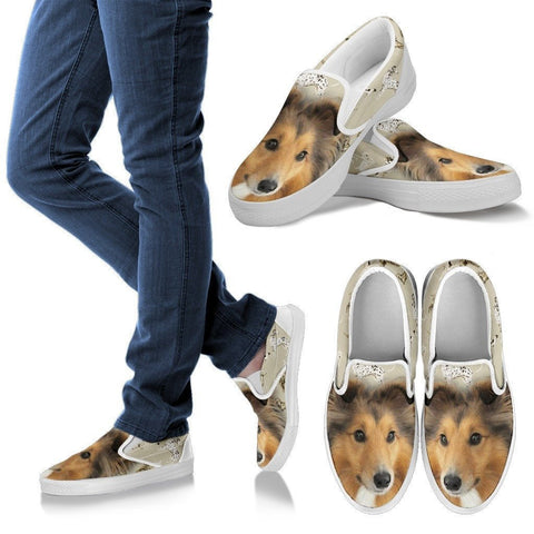 Shetland Sheepdog Print Slip Ons For Women- Express Shipping