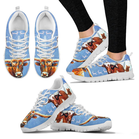 Texas Longhorn Cattle Cow Christmas Running Shoes For Women- Free Shipping