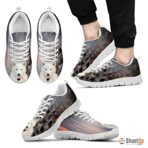 White Husky Dog Print Running Shoe For Men- Free Shipping