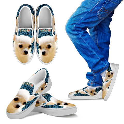 White Chihuahua Print-Kid's Slip Ons-Free Shipping