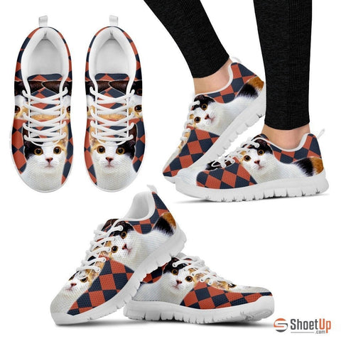 Japanese Bobtail Cat Print (White/Black) Running Shoes For Women-Free Shipping