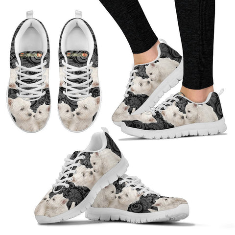 West Highland White Terrier On Black-Women's Running Shoes-Free Shipping