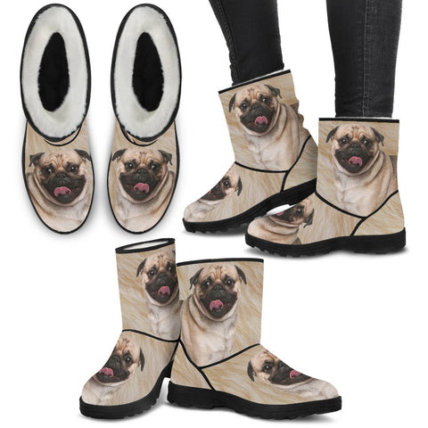 Pug Print Faux Fur Boots For Women-Free Shipping