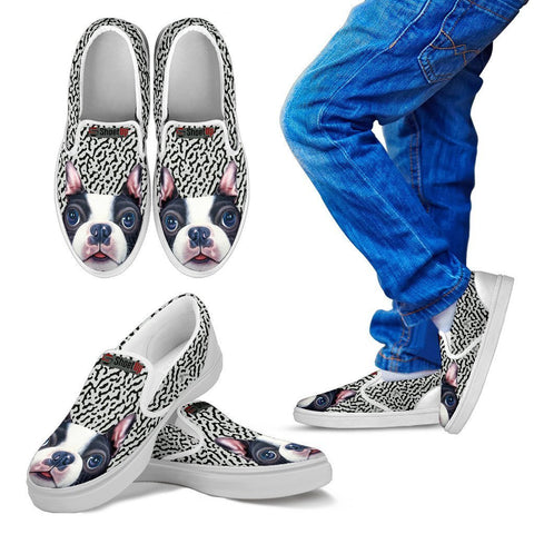 Cute Boston Terrier Print Slip Ons For Kids-Free Shipping