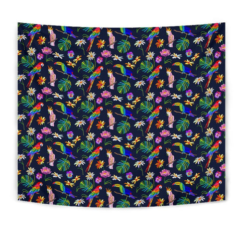 Lovely Parrot Floral Print Tapestry-Free Shipping