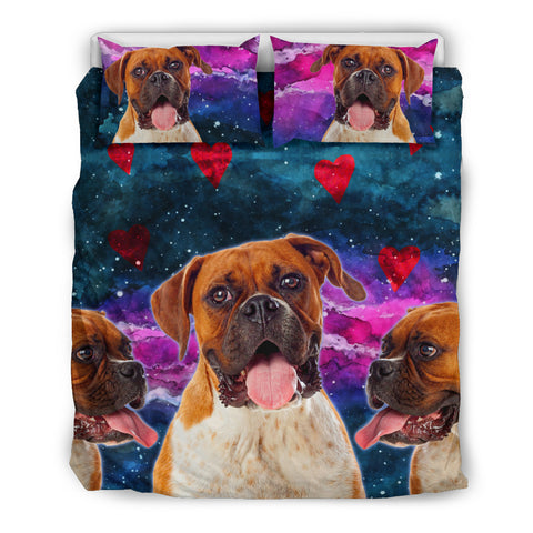 Boxer Dog Hearts Bedding Set Cute Dogs in Space