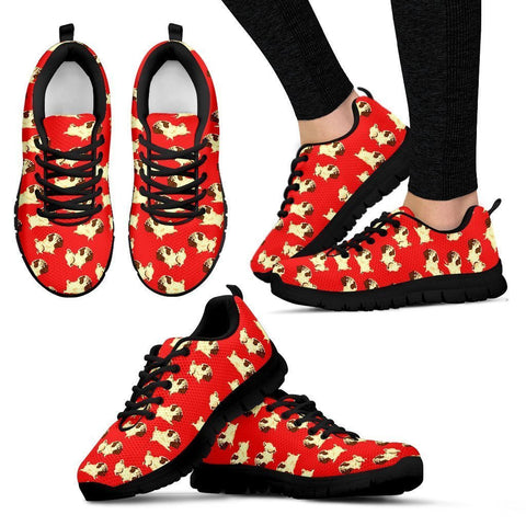 Pug Dog Pattern Print Running Shoes For Women (Black)- Express Shipping