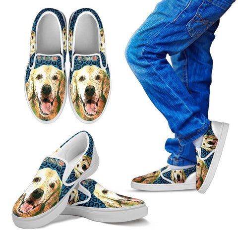 Cartoonize Golden Retriever Print-Kid's Slip Ons-Free Shipping