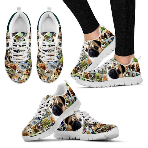 Lovely Pug Print-(Black/White) Running Shoes For Women-Express Shipping