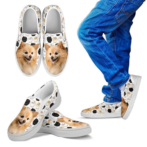 Pomeranian Dog Print Slip Ons For Kids-Express Shipping