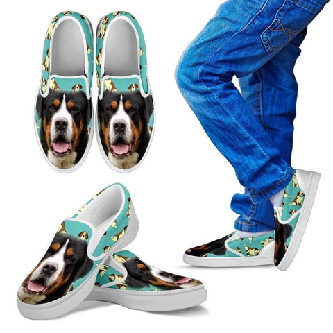 Entlebucher Mountain Dog Print Slip Ons For Kids- Express Shipping