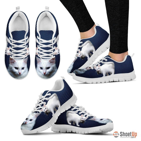 White Turkish Angora Cat Print Sneakers For Women (White/Black)- Free Shipping
