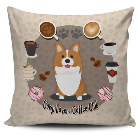 Corgi Lovers Coffee Club Pillow Cover Brown