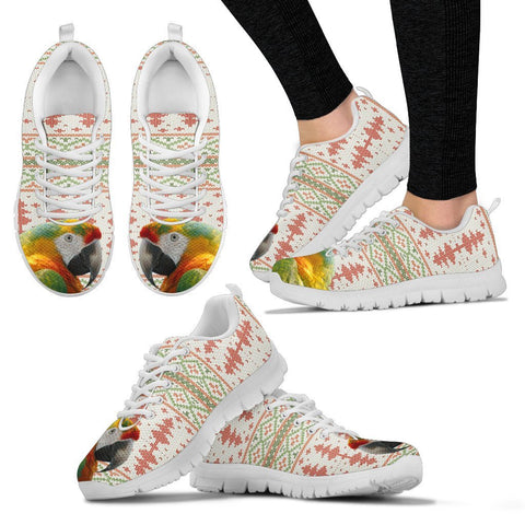 Yellow and Green Macaw Parrot Print Christmas Running Shoes For Women-Free Shipping