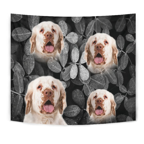 Clumber Spaniel On Black Print Tapestry-Free Shipping