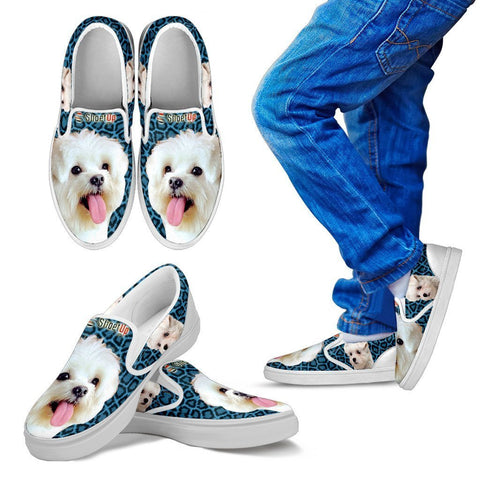 Cute Maltese Print-Kid's Slip Ons-Free Shipping