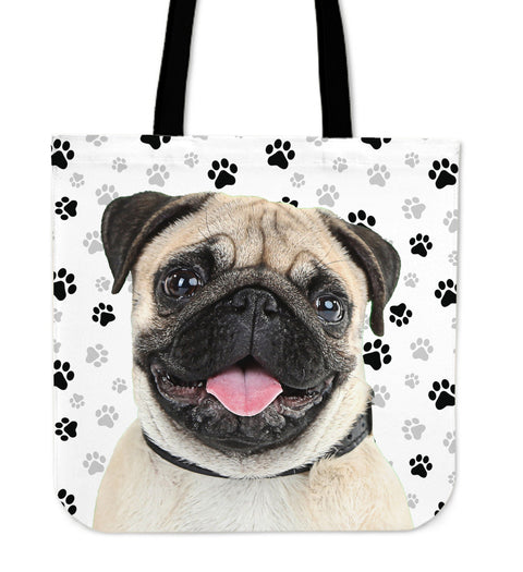 Cut Pug Paw Print Tote Bag